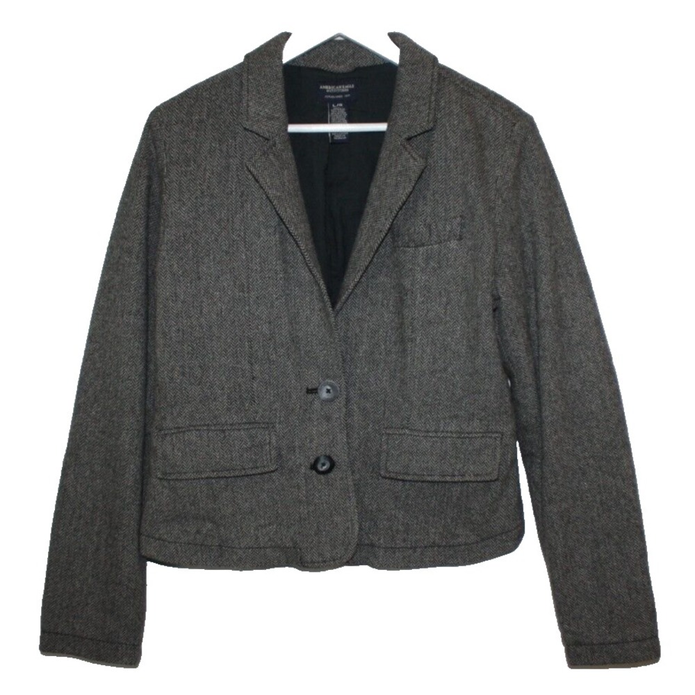 American Eagle Outfitters Blazer Womens L Grey Herringbone Academia Wool Jacket
